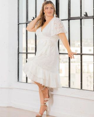 Palermo Lace Faux Wrap Cocktail Dress in White