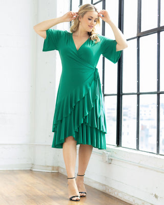 Miranda Wrap Dress  in Emerald Green