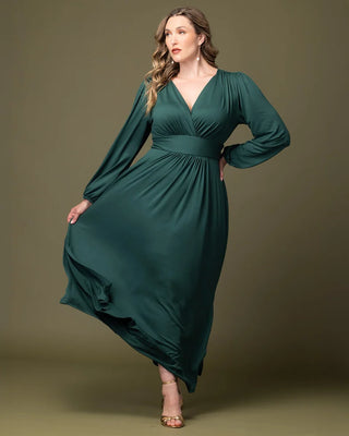 Kelsey Long Sleeve Maxi Dress in Hunter Green