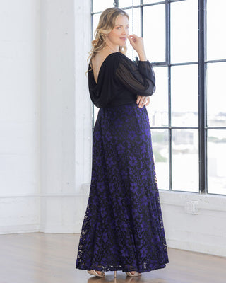 Mon Tresor Lace Evening Gown in Violet Noir Lace