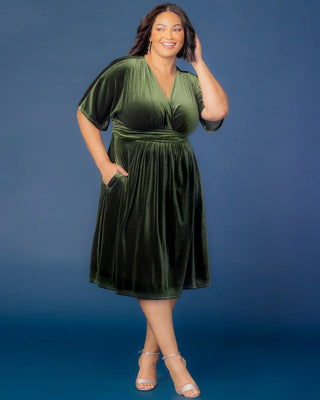 Angelic Velvet Midi Cocktail Dress in Olive