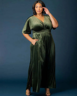 Verona Velvet Evening Gown in Olive