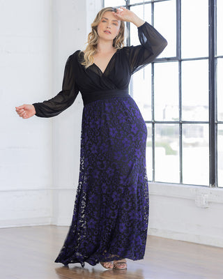 Mon Tresor Lace Evening Gown in Violet Noir Lace