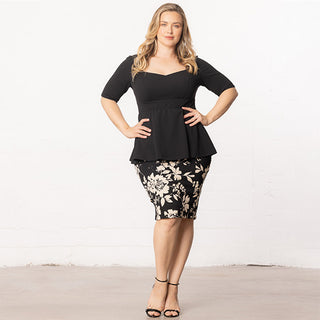 Curvy Pencil Skirt in Vintage Ivory Florals