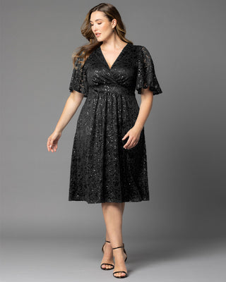 Starry Sequined Lace Cocktail Dress in Onyx