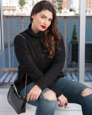 Paris Turtleneck Tunic Sweater in Black Noir