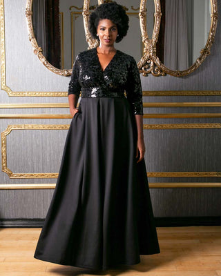 Paris Pleated Sequin Gown in Onyx