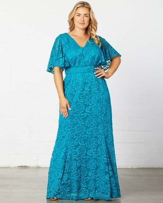 Duchess Lace Evening Gown  in Teal Topaz