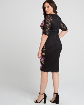 Stop and Stare Ruched Dress in Black/Pink/Purple