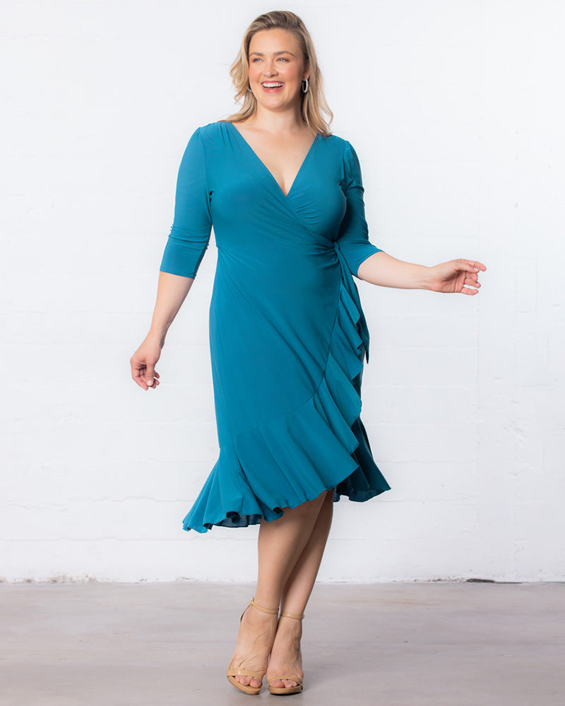 Kiyonna Plus Size Whimsy Ruffled Midi Wrap Dress