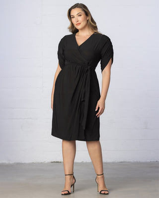 Eden Faux Wrap Dress  in Black Noir