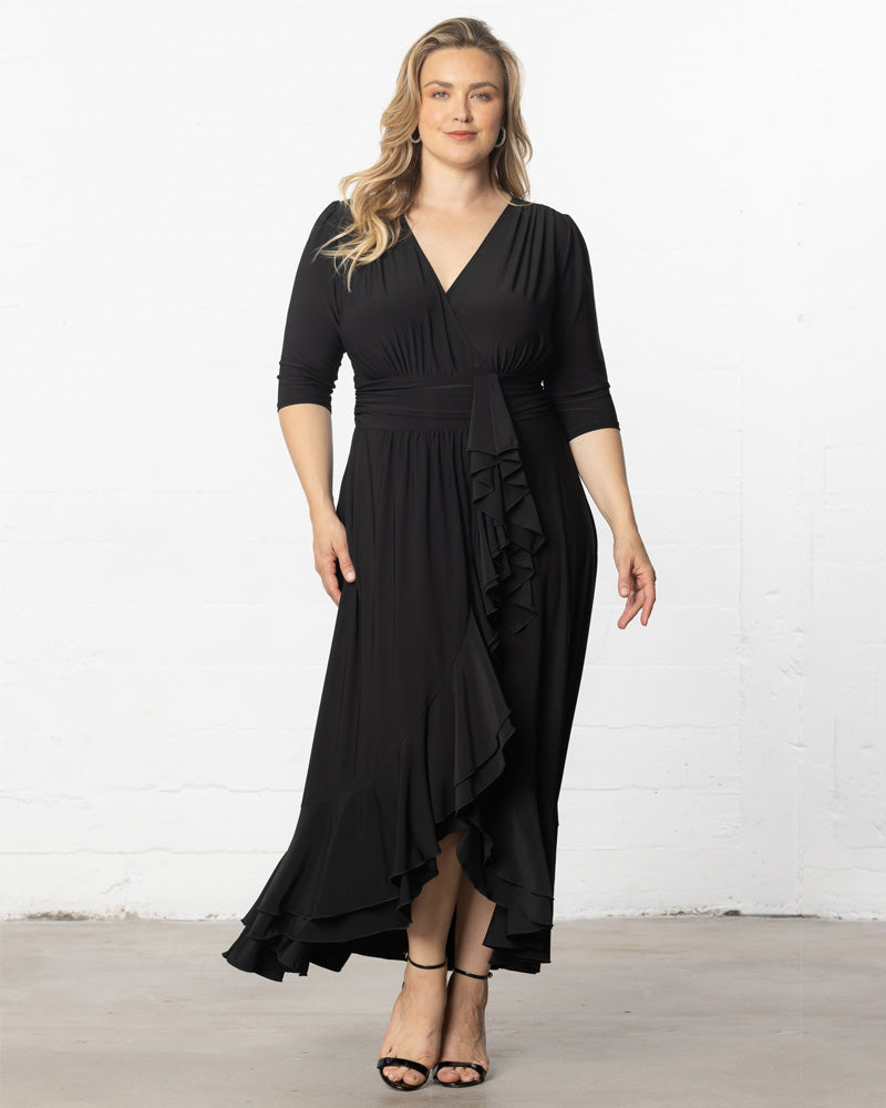 Kiyonna Plus Size Veronica Ruffled Evening Gown - Onyx - 1x Kiyonna Plus Size Veronica Ruffled Evening Gown - Onyx - 1x