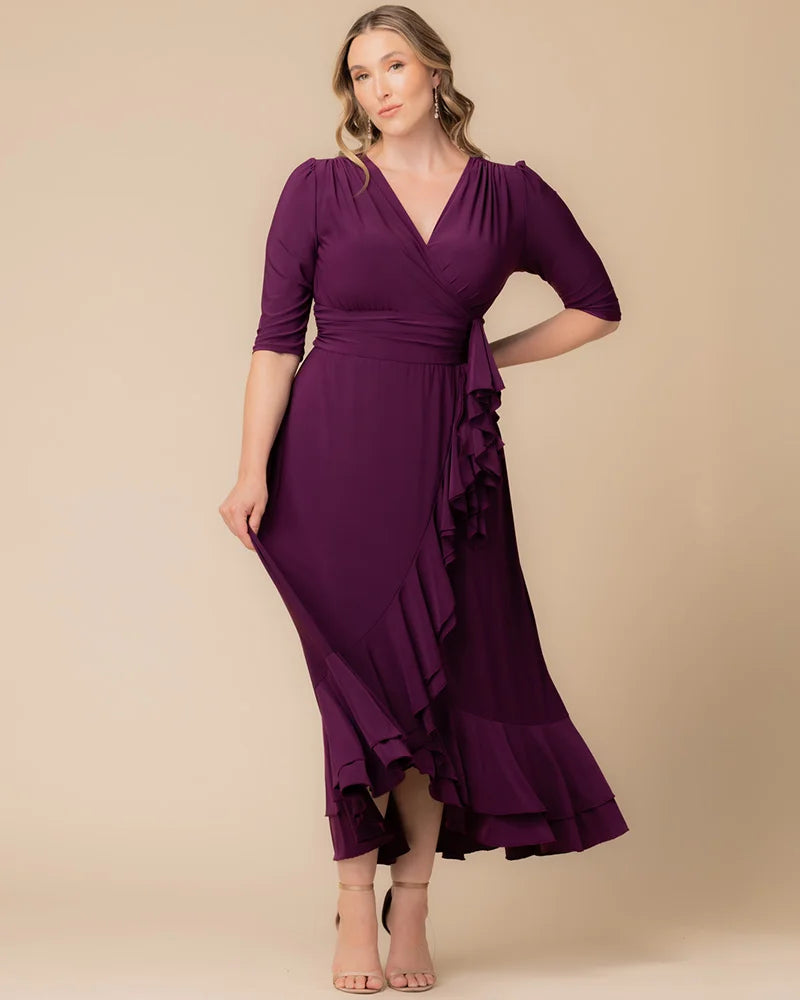 Kiyonna Plus Size Veronica Ruffled Evening Gown - Plum Passion Kiyonna Plus Size Veronica Ruffled Evening Gown - Plum Passion