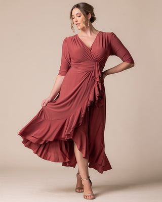 Veronica Ruffled Evening Gown in Rosy Sunset