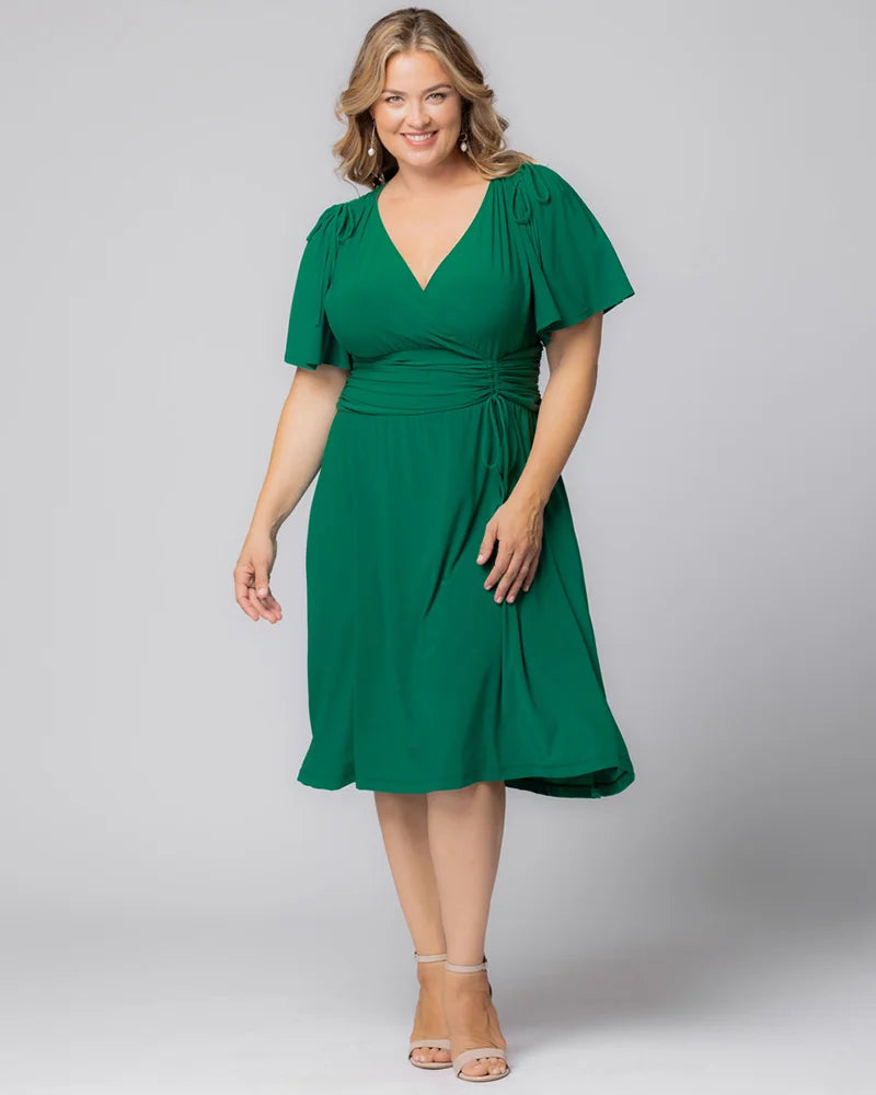 Kiyonna Plus Size Jemma Ruched Tie Dress - Navy Dot Duo Kiyonna Plus Size Jemma Ruched Tie Dress - Navy Dot Duo