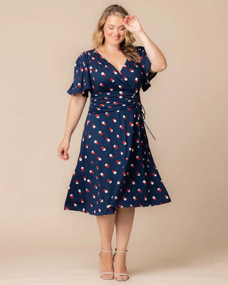 Jemma Ruched Tie Dress in Navy Dot Duo