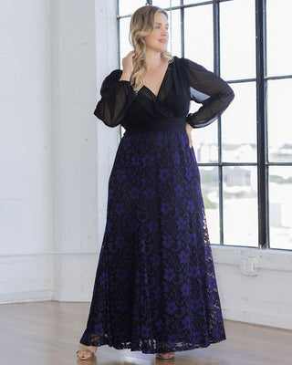 Mon Tresor Lace Evening Gown in Violet Noir Lace