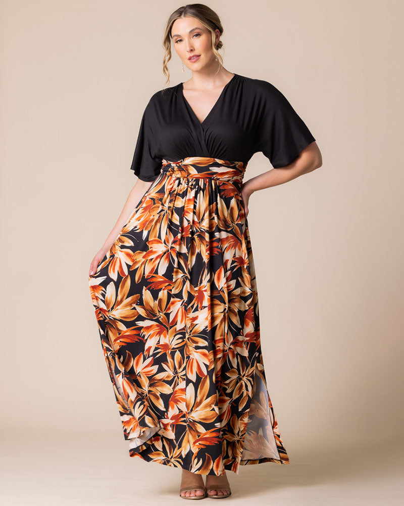 Plus Size Havana Colorblocked Floral Maxi Dress Kiyonna