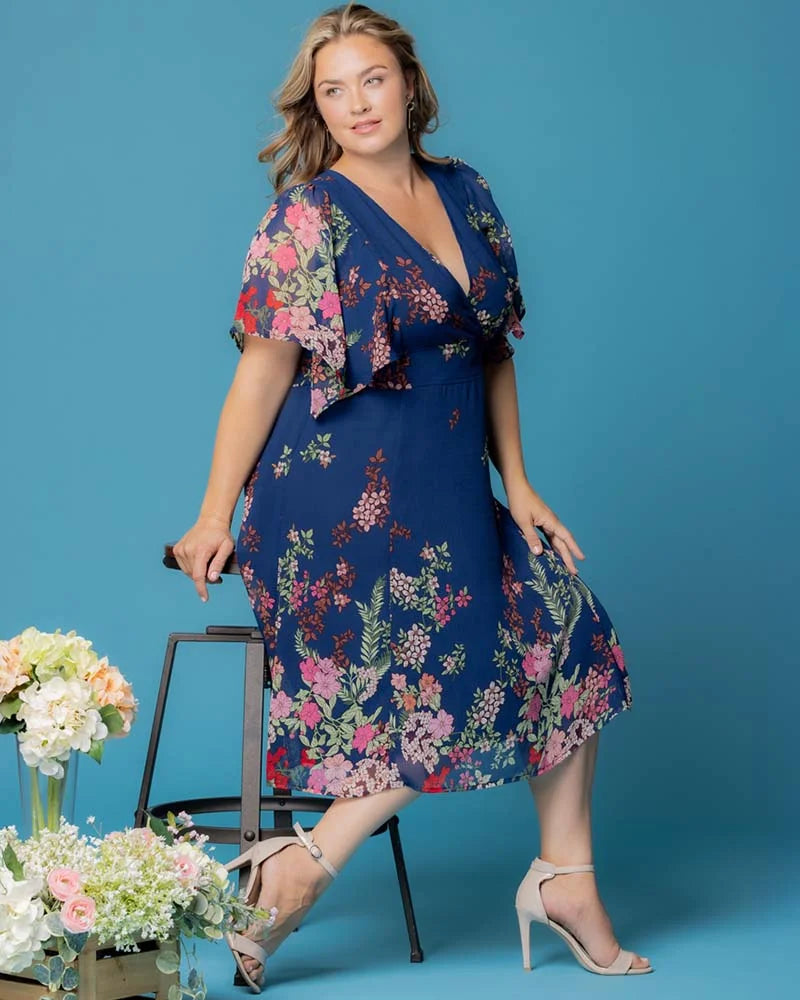 kiyonna cocktail dress Kiyonna 17243201 PLus Size Short Floral Print Cocktail Dress