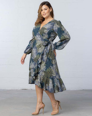 Julia Long Sleeve Wrap Dress in Blue Impressionist Print