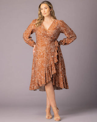 Julia Long Sleeve Wrap Dress in Chocolate Floral Print