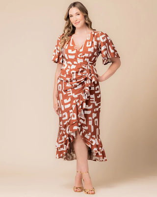 Alexandra Faux Wrap Dress in Chocolate Abstraction