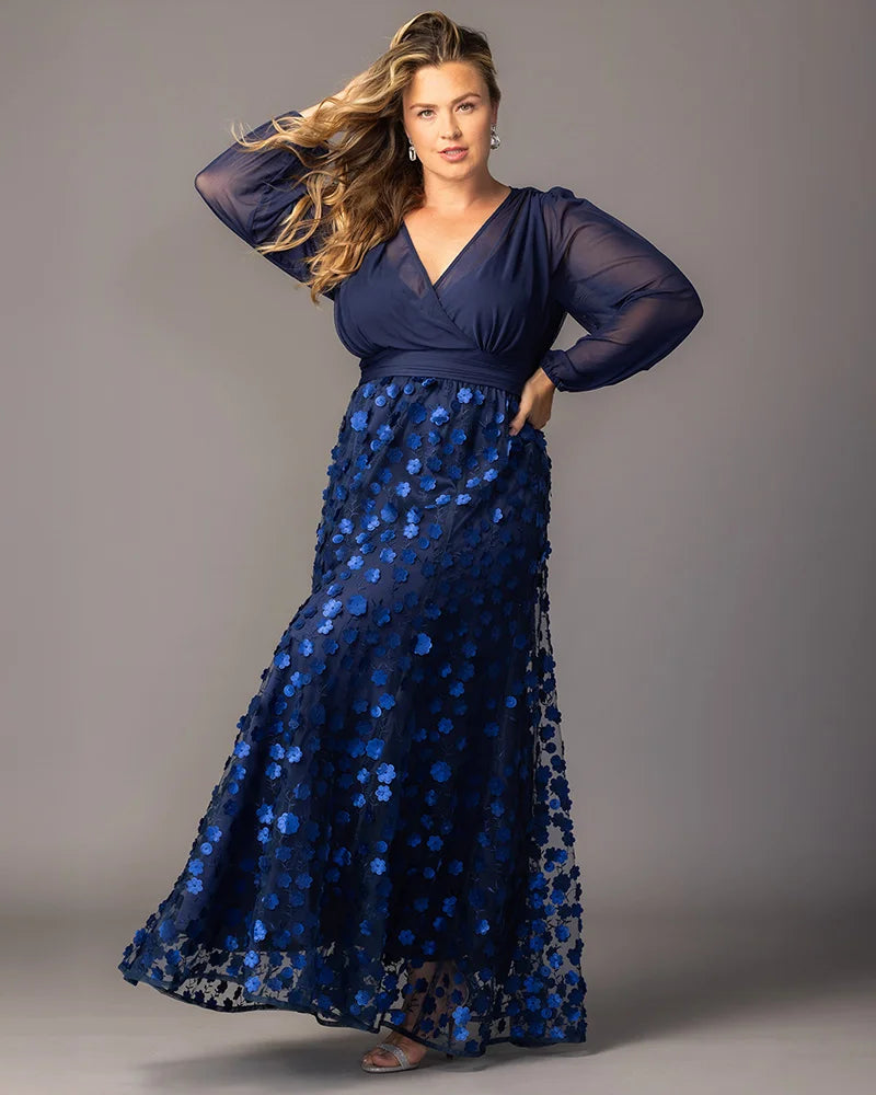 Kiyonna Plus Size Blossoming Beauty Mesh Evening Gown