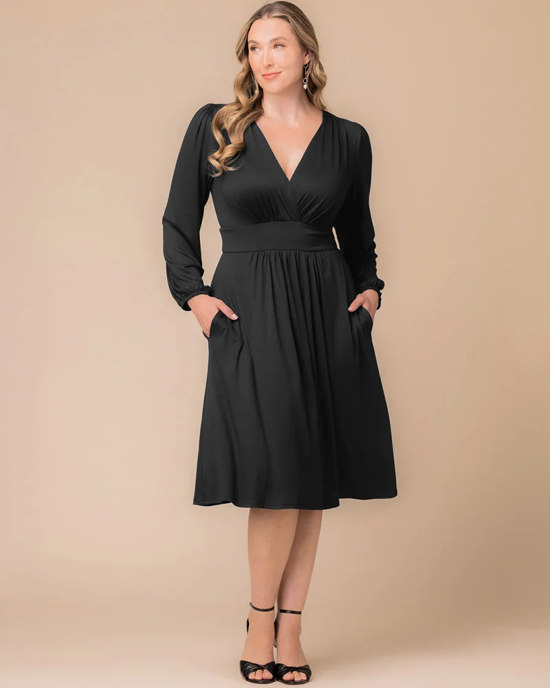 Kiyonna Plus Size Diana Long Sleeve Midi Dress - Black Noir Kiyonna Plus Size Diana Long Sleeve Midi Dress - Black Noir