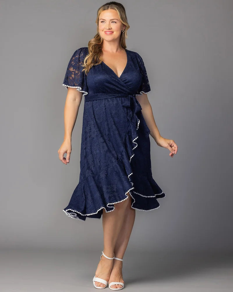 Palermo Lace Faux Wrap Cocktail Dress White / 3X (22-24) Palermo Lace Faux Wrap Cocktail Dress White / 3X (22-24)