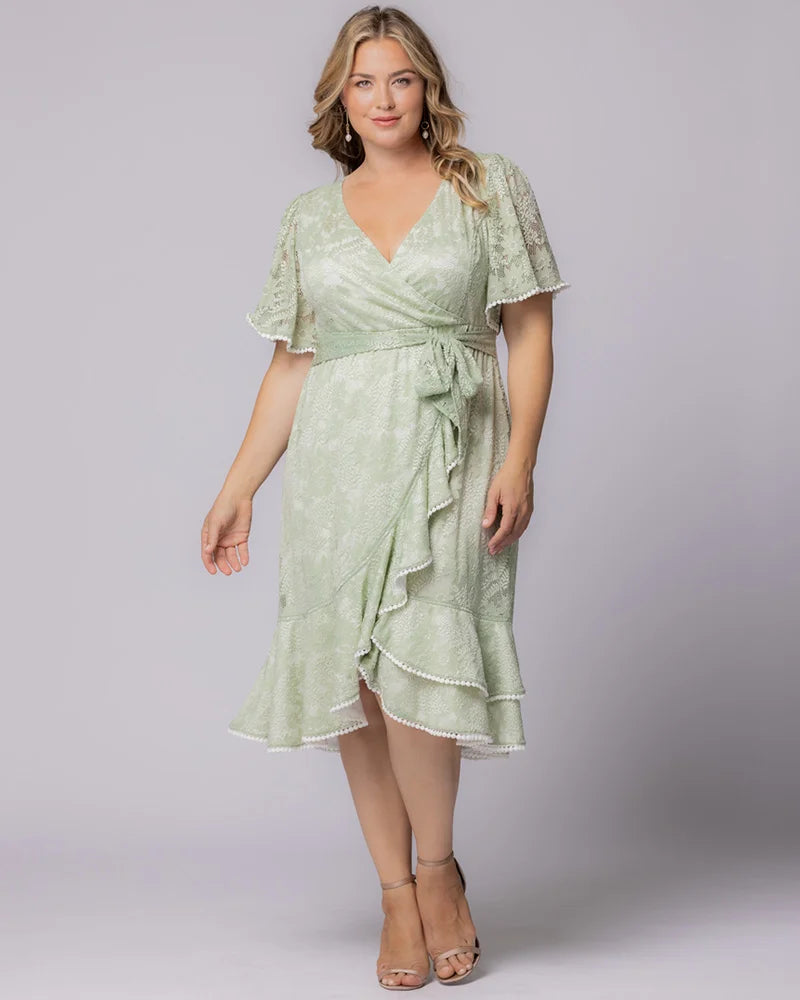 Kiyonna Women's Palermo Lace Faux Wrap Dress - Green - Casual dresses Kiyonna Women's Palermo Lace Faux Wrap Dress - Green - Casual dresses