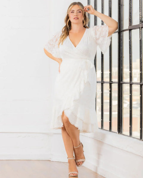 Palermo Lace Faux Wrap Cocktail Dress White / 3X (22-24)