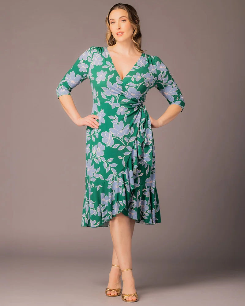cocktail wrap dress Flirty Flounce Wrap Dress Green and Blue Florals / 3X (22-24)