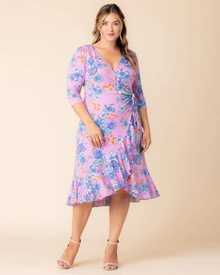 Flirty Flounce Wrap Dress in Lilac Tropical Florals