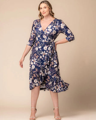 Flirty Flounce Wrap Dress in Soft Navy Florals