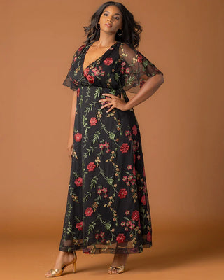 Embroidered Elegance Evening Gown in Briar Rose