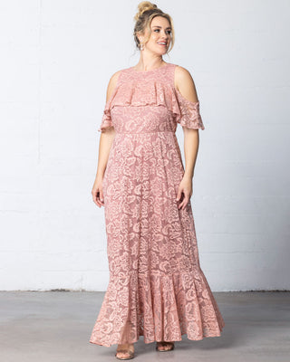 Riviera Lace Evening Gown  in Blush