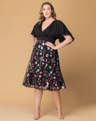 Lillian Embroidered Cocktail Dress in Bordeaux Blooms