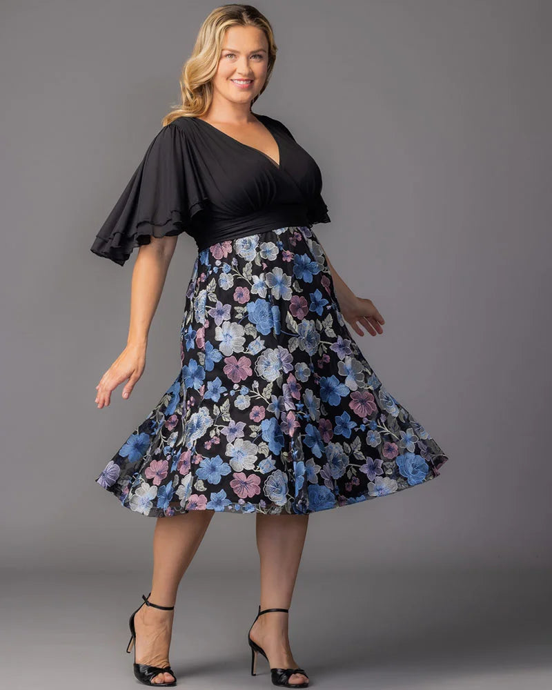 Plus Size Lillian Embroidered Cocktail Dress -Kiyonna Plus Size Lillian Embroidered Cocktail Dress -Kiyonna
