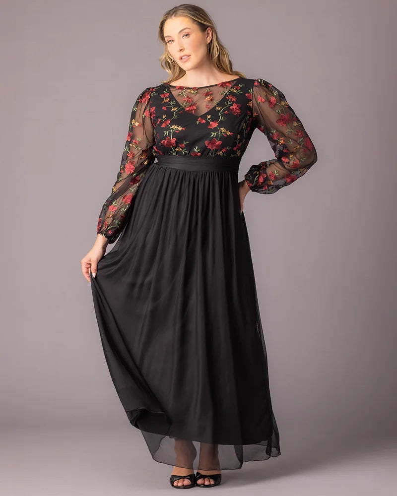 Kiyonna Plus Size Eternal Embroidered Bodice Evening Gown - Floral Flare Kiyonna Plus Size Eternal Embroidered Bodice Evening Gown - Floral Flare