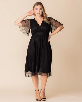 Margot Mesh Midi Cocktail Dress in Onyx
