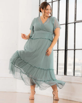 Graceful Tiered Mesh Gown in Sea Foam