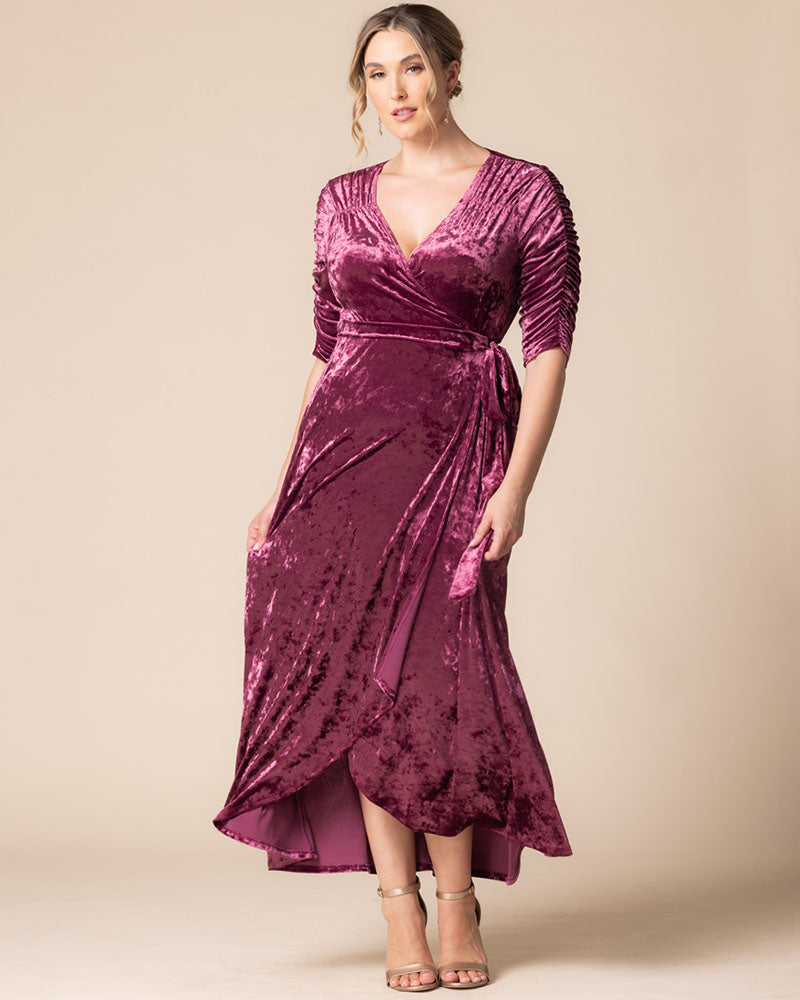 Plus Size Winter Dress | Long Velvet Wrap Dress | Kiyonna Plus Size Winter Dress | Long Velvet Wrap Dress | Kiyonna