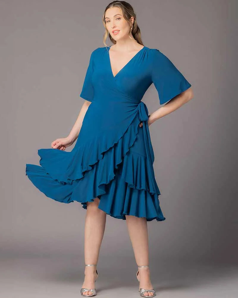 Kiyonna Women's Plus Size Miranda Wrap Dress, Blue, 5X Kiyonna Women's Plus Size Miranda Wrap Dress, Blue, 5X