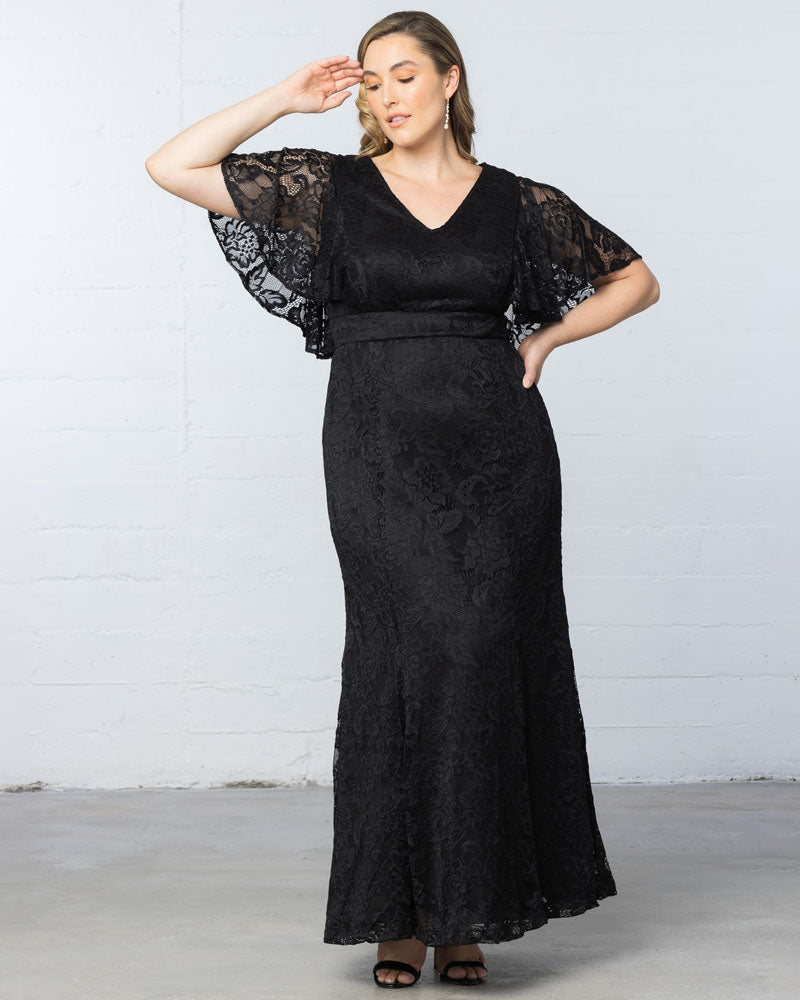 Kiyonna Plus Size Duchess Lace Evening Gown - Onyx Kiyonna Plus Size Duchess Lace Evening Gown - Onyx