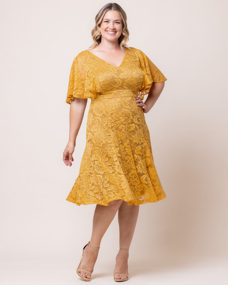 Plus size yellow lace dress deals