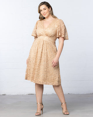 Starry Sequined Lace Cocktail Dress in Champagne