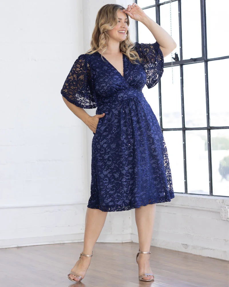 Kiyonna Plus Size Starry Sequin Lace Cocktail Dress