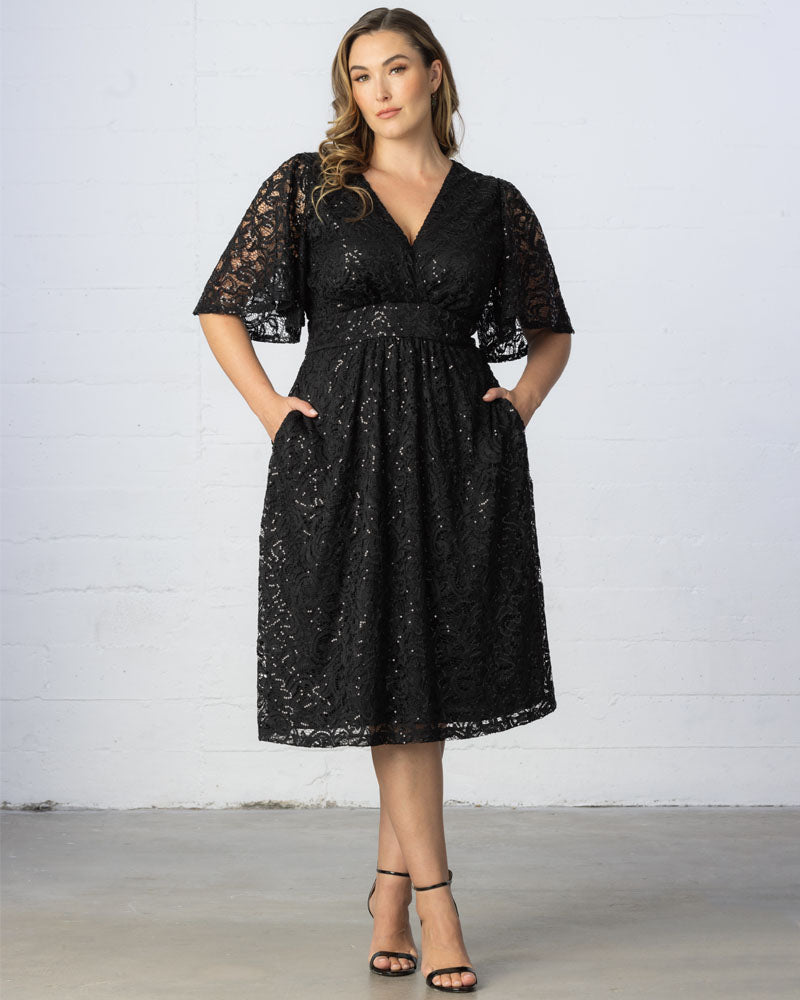 Plus Size Starry Sequined Lace Cocktail Dress by Kiyonna