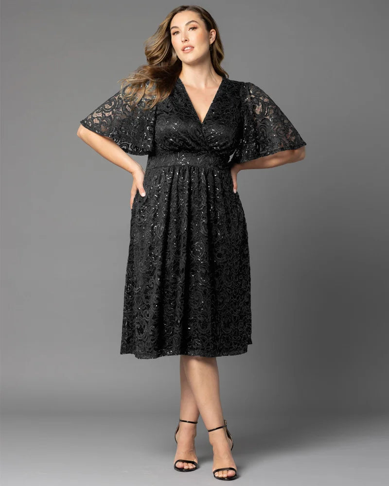 Kiyonna Plus Size Starry Sequin Lace Cocktail Dress - Onyx Kiyonna Plus Size Starry Sequin Lace Cocktail Dress - Onyx