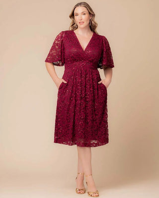 Starry Sequined Lace Cocktail Dress in Pinot Noir